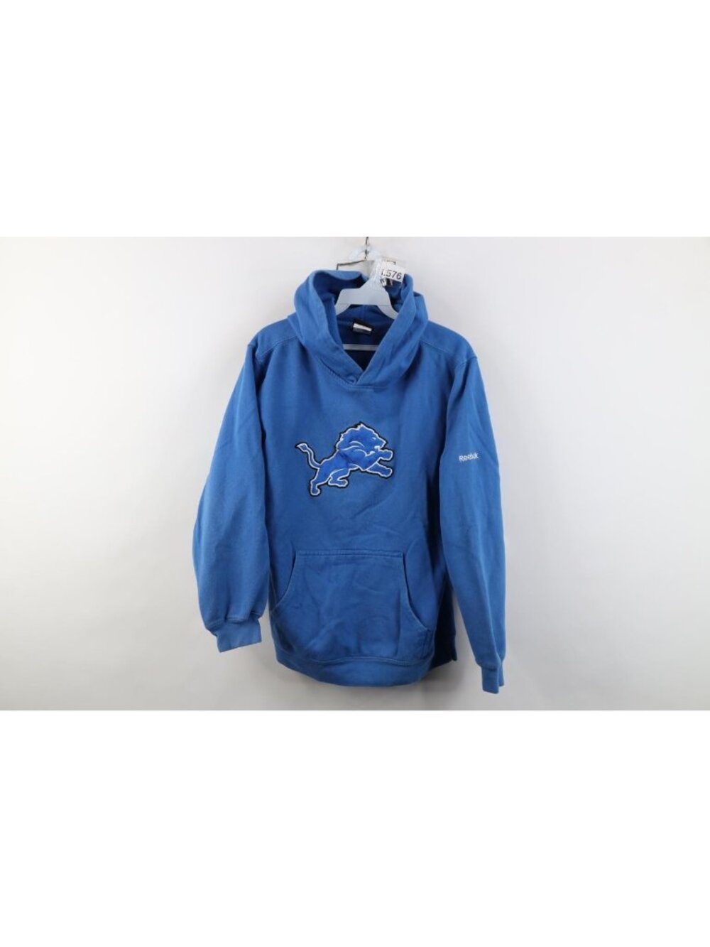 Vintage Reebok Boys Large Faded Detroit Lions Football Hoodie Sweatshirt Blue